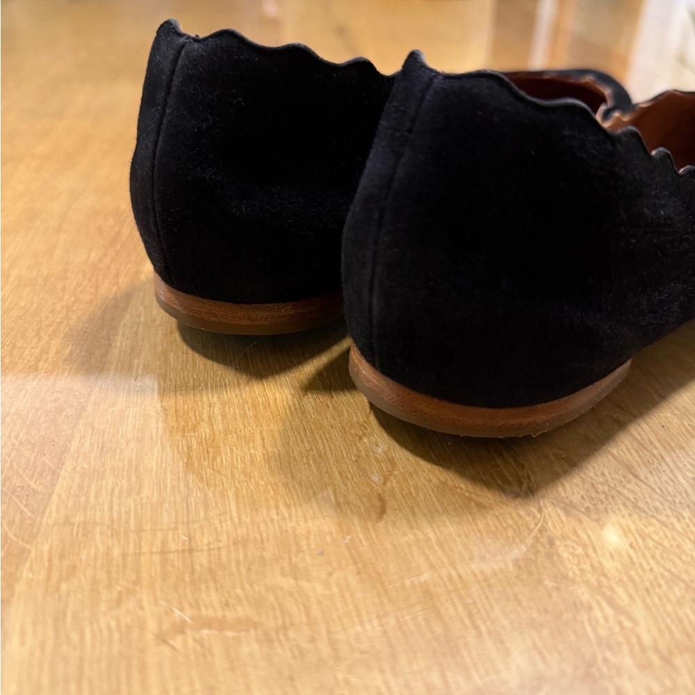 Chloe~Black Suede Scalloped Ballet Flats - Picture 7 of 7